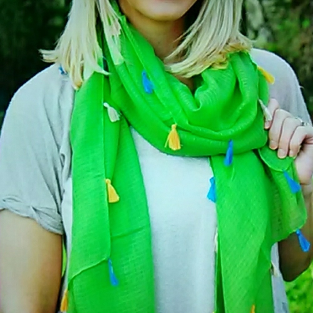 Lime Green Tassel Scarf